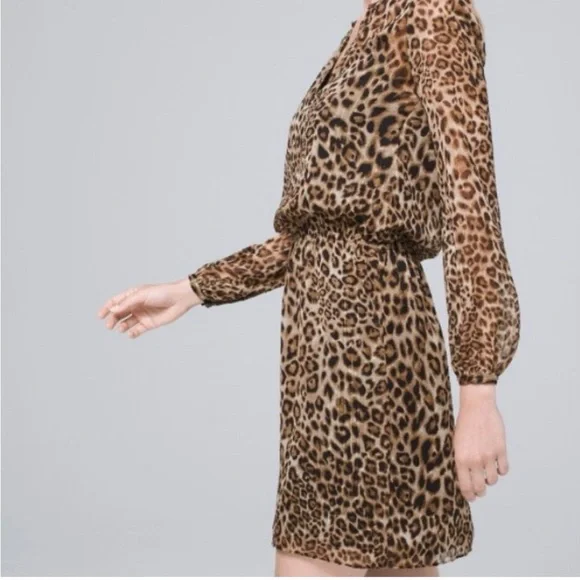 White House Black Market Leopard Print Long Sleeve Dress - Picture 3 of 9